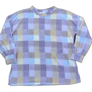 First Love by Lovelyn Lilac Gold Long Sleeve Soft Checkered Top Size Large